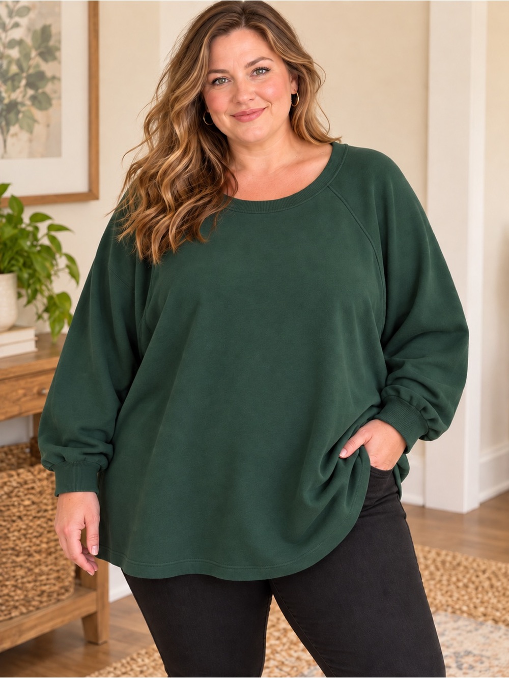 Athleta Forest Green Plus-Size Pullover Sweatshirt